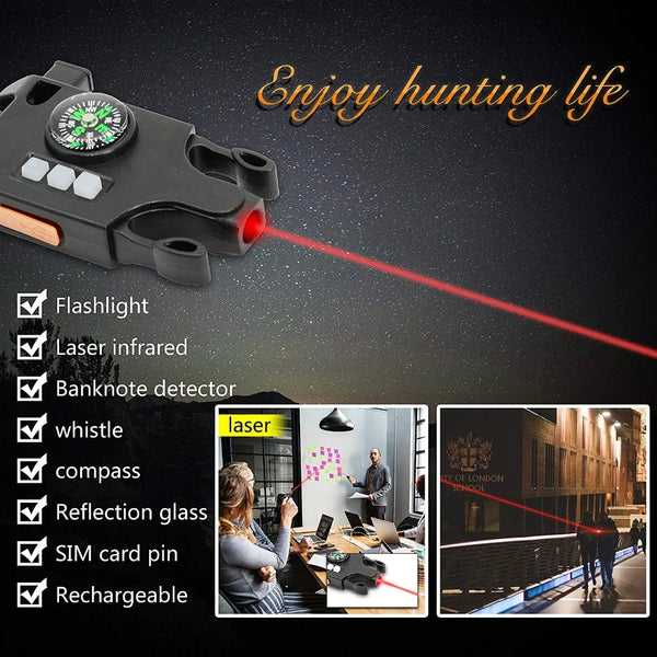 Tactical Survival Wristband Bracelet Emergency Gear Kit with Laser Infrared SOS LED Flashlight UV Lamp Compass Rescue Whistle