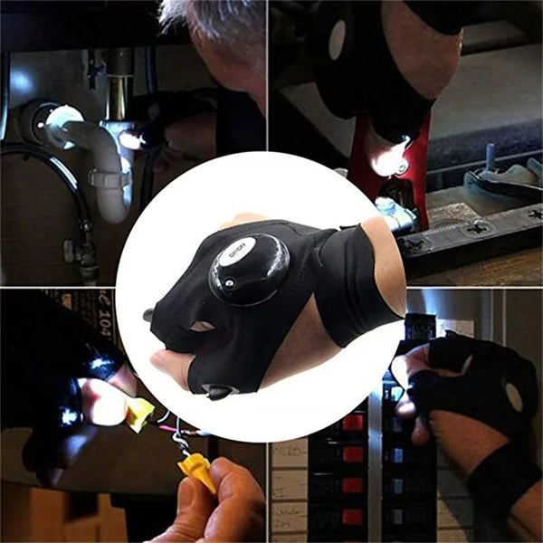 Fingerless Outdoor LED Glove With Flashlight Torch Cover Rescue Survival Tool Camping  Working Repairing Night Fishing Glove