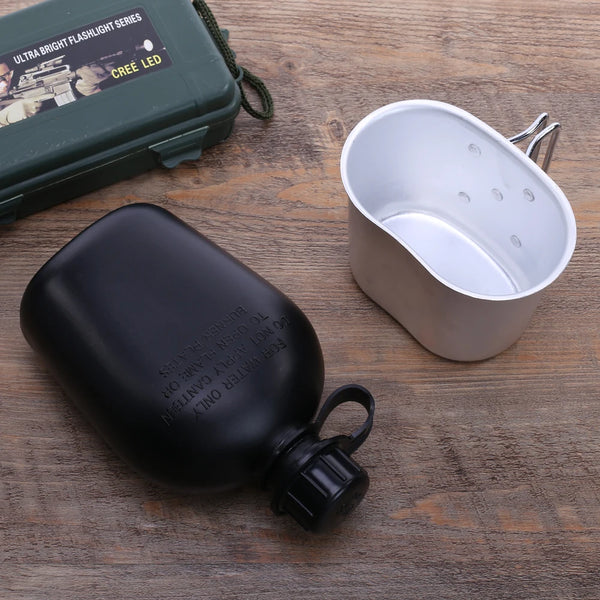 Hot Heavy Cover Army Water Bottle Aluminum Cooking Cup US 1L Military Canteen Camping Hiking Survival Kettle Outdoor Tableware
