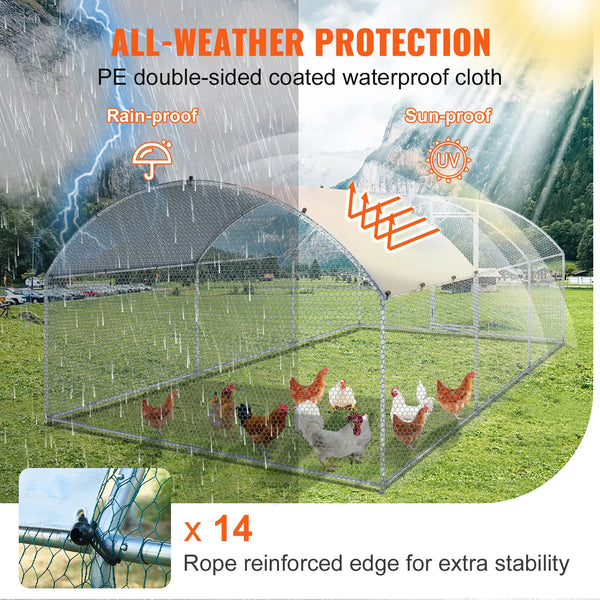 VEVOR Large Metal Chicken Coop Poultry Cage Duck Rabbit Walkin Dome Roof with Waterproof Cover for Farm Pet Yard Hen House