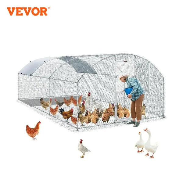 VEVOR Large Metal Chicken Coop Poultry Cage Duck Rabbit Walkin Dome Roof with Waterproof Cover for Farm Pet Yard Hen House