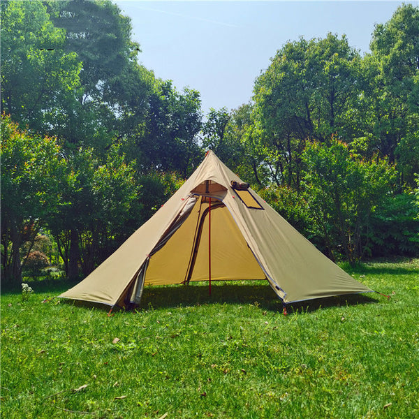 3-4 Person Ultralight Outdoor Camping Big Pyramid Tent Awnings Shelter With Chimney Hole For Bird Watching Cooking