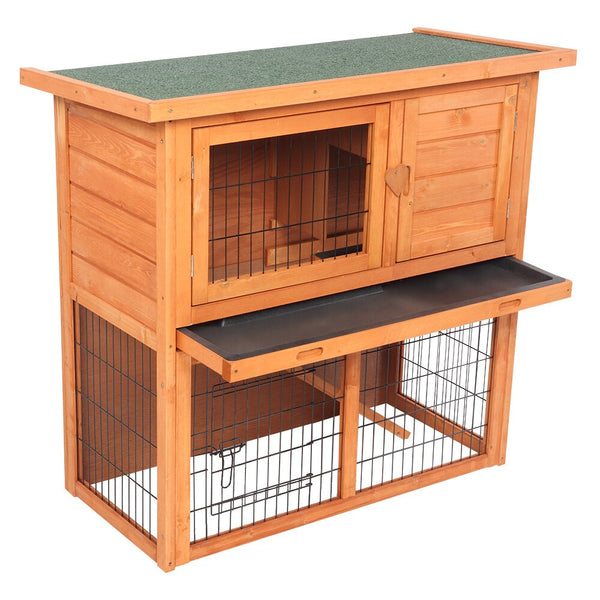 Waterproof 2 Tiers Pet Rabbit Hutch Chicken Coop Cage Hen House Wood Color Living House