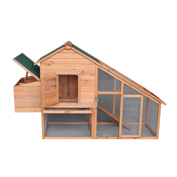 75x26x46" Wooden Chicken Coop Rabbit Poultry Cage Habitat 2-Tier Waterproof Roof with Egg Case & Tray & Running Cage[US-Depot]