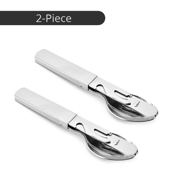 4-in-1 Portable Stainless Steel Camping Spoon, Fork, Knife and Can/Bottle Opener, Military Camping Utensils