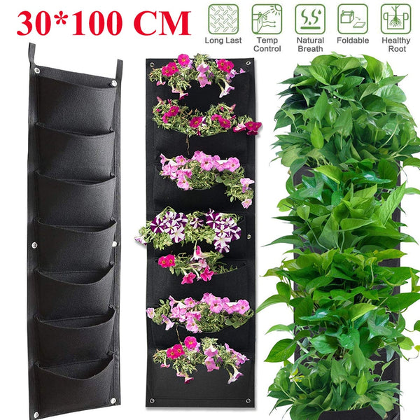 100*30cm Vertical Garden Planter Wall-mounted Planting Flower Grow Bag 7 Pocket Vegetable Living Garden Bag Home Supplies D30