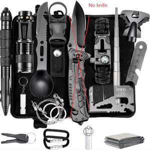 Survival Gear Kits 16 in 1 Outdoor Emergency SOS Survive Tool Supplies Tactical Knife Spoon Fork Pen for Camping Hiking Hunting