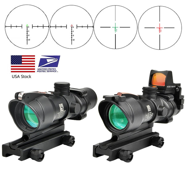 ACOG 4X32 Real Fiber Optics Red Dot Illuminated Chevron Glass Etched Reticle Tactical Optical Scope Hunting Optic Sight