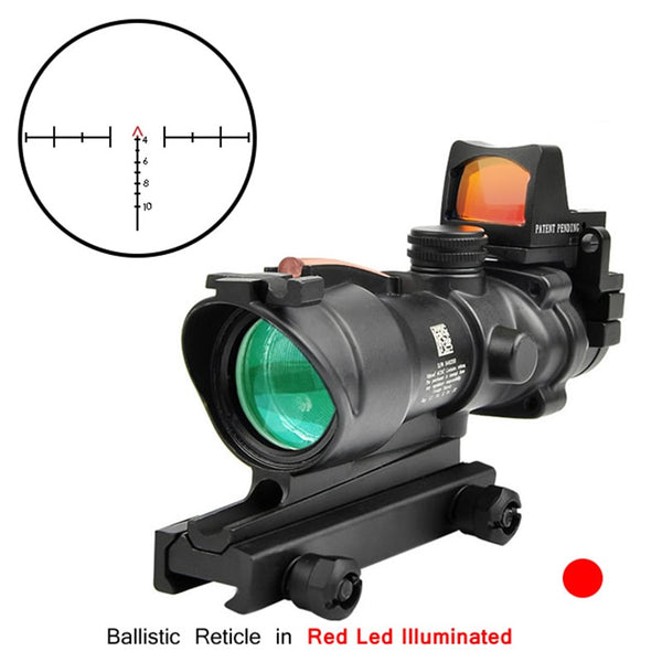 ACOG 4X32 Real Fiber Optics Red Dot Illuminated Chevron Glass Etched Reticle Tactical Optical Scope Hunting Optic Sight