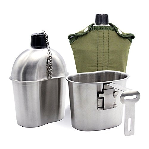 3Pcs/Set Stainless Steel Military Canteen Cup Portable Canteen Cup With Lid Green Cover Camping Hiking Picnic Travel Accessorie