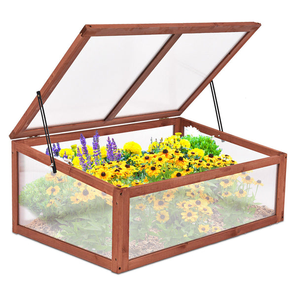 Costway Garden Portable Wooden Green House Cold Frame Raised Plants Bed Protection GT3567