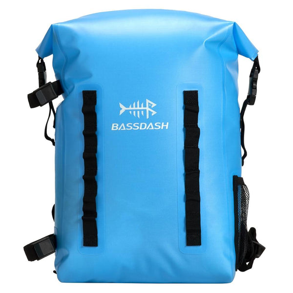 Bassdash Waterproof TPU Backpack 24L Roll-Top Dry Bag with Rod Holder for Fishing, Hiking, Camping, Kayaking, Rafting