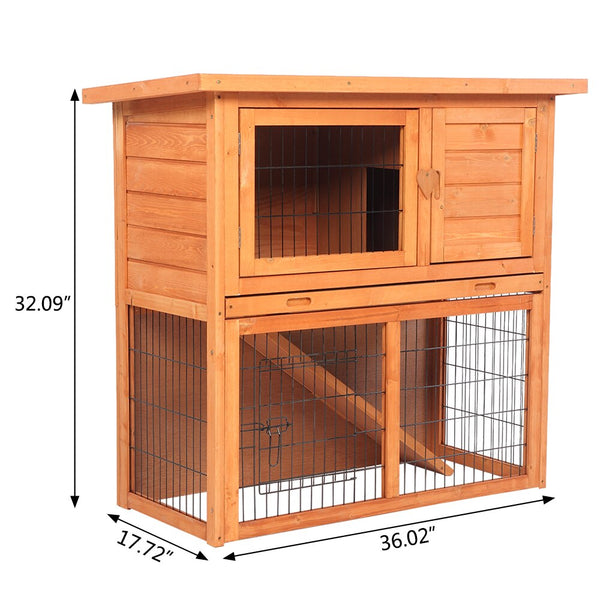 Waterproof 2 Tiers Pet Rabbit Hutch Chicken Coop Cage Hen House Wood Color Living House