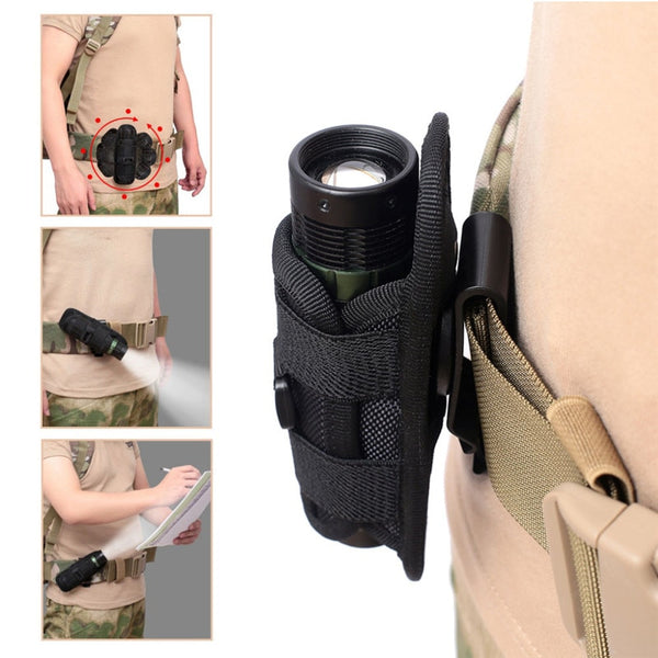 Tactical Hunting 360 Degrees Rotatable Molle Flashlight Pouch Holster Torch Case Outdoor Belt Portable Torch Cover Holder Pouch