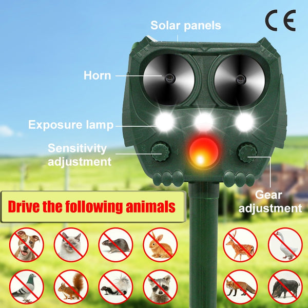 2/1Pcs Solar Animal Repeller Ultrasonic PIR Motion Sensor Bird Cat Dog Repeller Frighten Animal Repellent For Outdoor Garden