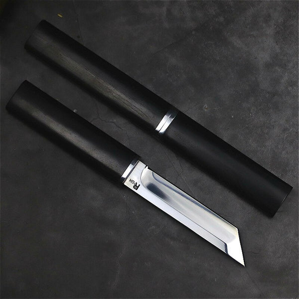 Ebony Japanese samurai sharp D2 steel straight knife, camping straight knife jungle hunting tactical knife, collection knife