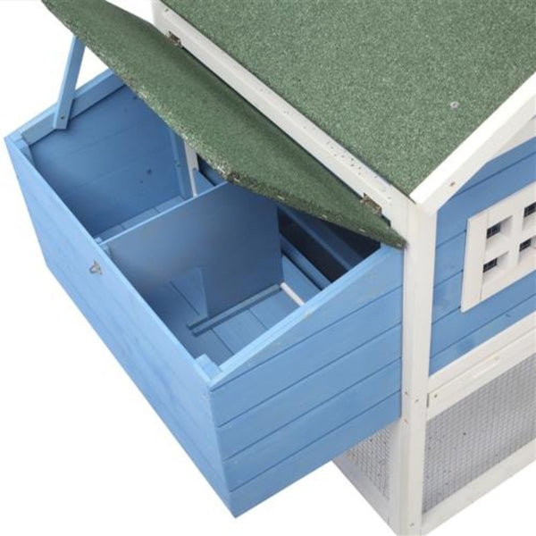 69 Inch Fir Wood Chicken Hutch Hen Coop Habitat Pigeon House with Egg Case & Tray & Running Cage Blue[US-Stock]