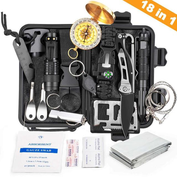18 IN 1 Outdoor Survival Kit Set Camping Travel Multifunction Tactical Defense Equipment First Aid SOS for Wilderness Adventure