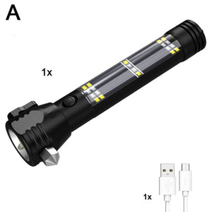 EZK20 Dropshipping LED Flashlight Solar USB Rechargeable Tactical Multi-function Torch Car Emergency Tool Compass - Sekhmet of Survival