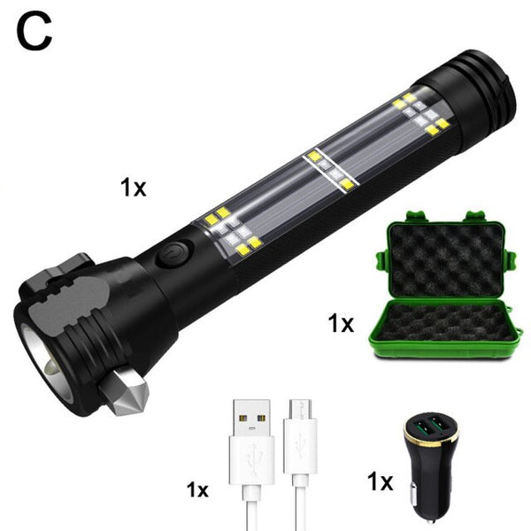 EZK20 Dropshipping LED Flashlight Solar USB Rechargeable Tactical Multi-function Torch Car Emergency Tool Compass - Sekhmet of Survival