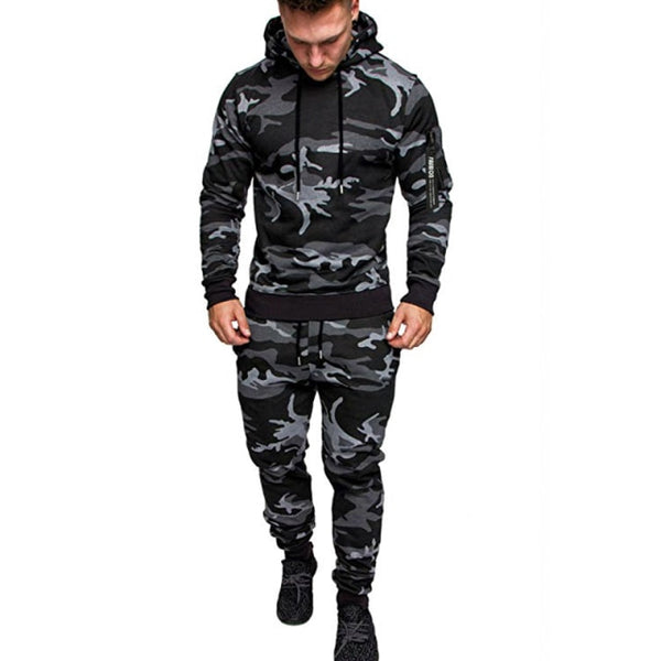 2 Pieces Tracksuit Men Hoodie Sets Camouflage Tactical Sweat Top and Jacket Pants