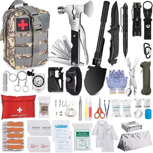 Survival Kit Professional Survival Gear 200 in 1 Emergency Tactical First Aid Kit Outdoor Trauma Bag