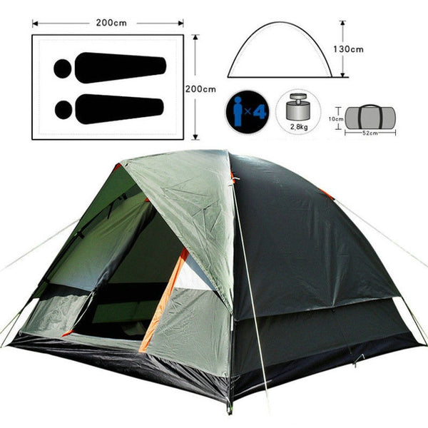 Outdoor Camping Tent Upgraded Waterproof Double Layer 3-4 Person Travelling Fishing Hiking Sun Shelter 200x200x130cm