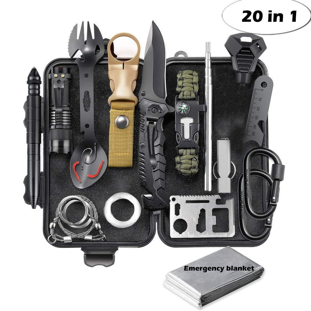Survival Gear Kit 20 in 1 Emergency EDC Survival Tools SOS First Aid Equipment Gifts for Men Dad Husband Boyfriend Teen Boy